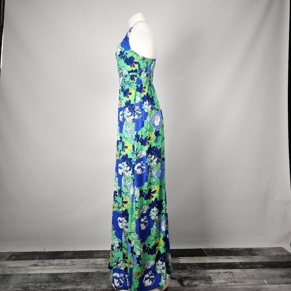 Japna Blue & Green Floral Summer Maxi Dress Size S - Picture 6 of 11